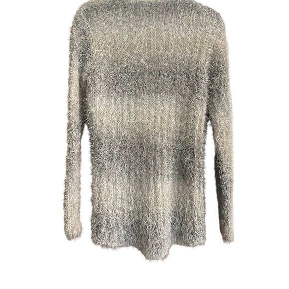 Vintage Y2K Eyelash Knit Gray Striped V-Neck Sweater Sz L Coquette Girlie Fluffy - Picture 3 of 9